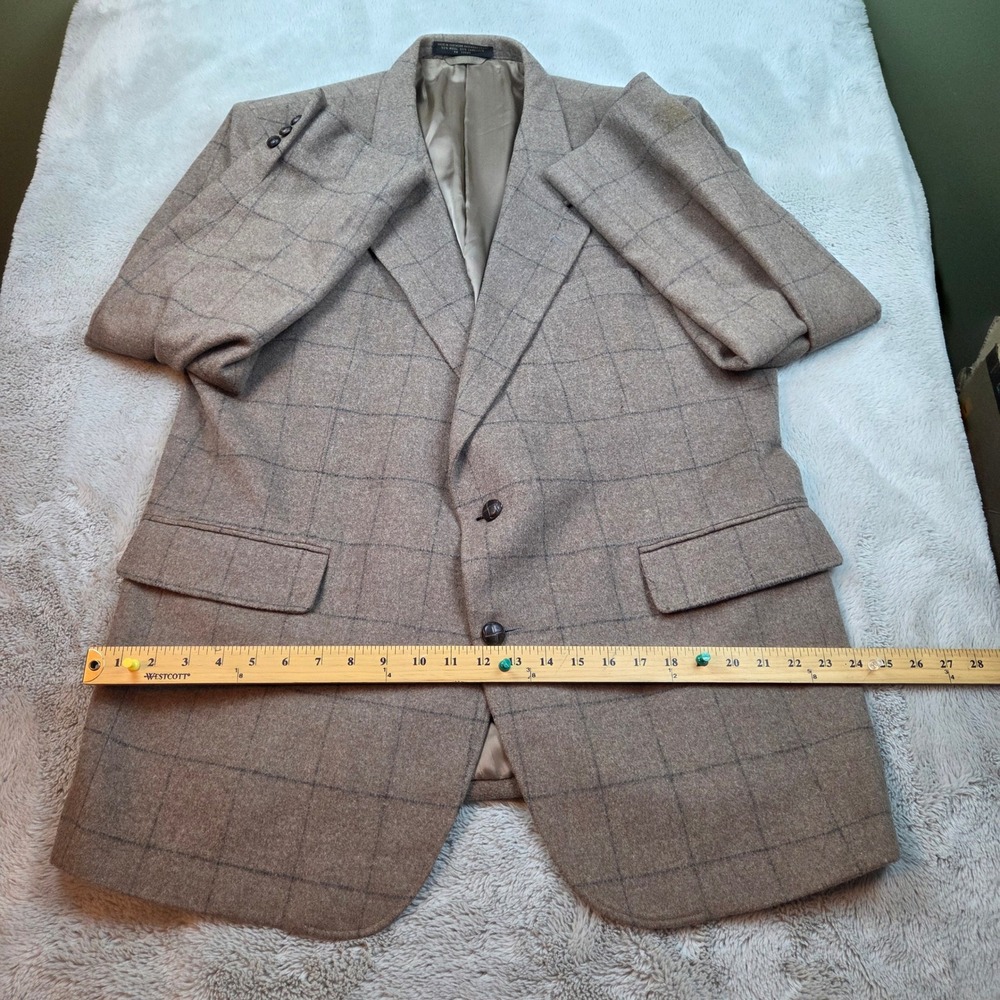 Today's Man Wool Camel Hair Blazer Mens 48R Brown Windowpane Sport‎ Coat USA